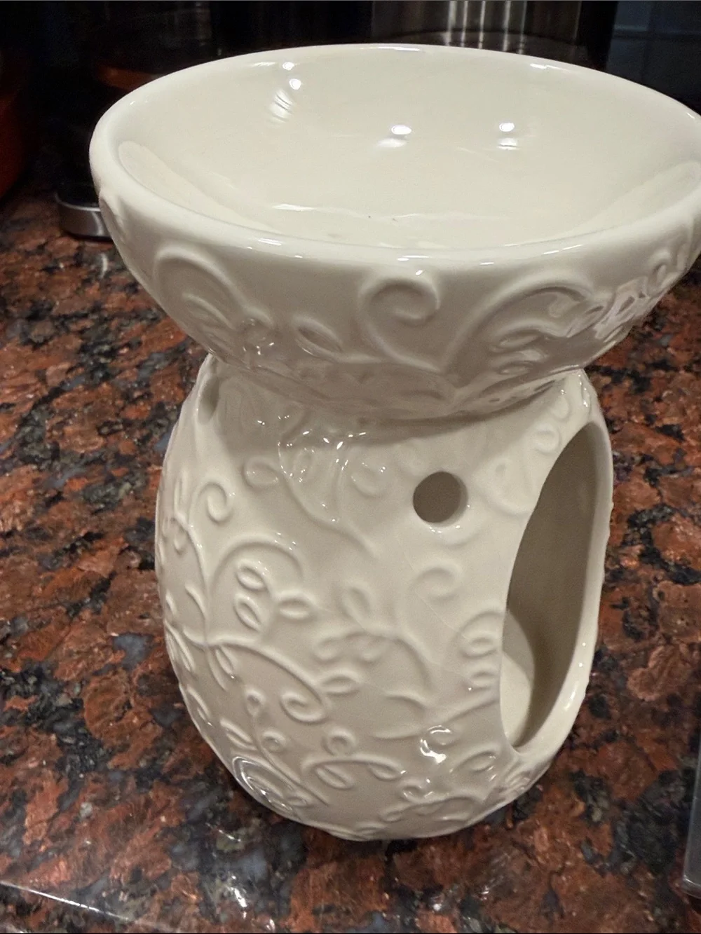 Hallmark Ceramic Oil Warmer in Cream floral relief Orange Caramel & Vanilla